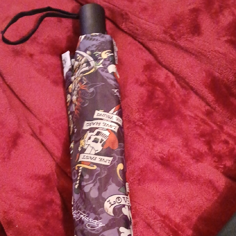 Ed Hardy Skull Tattoo Print Compact Umbrella